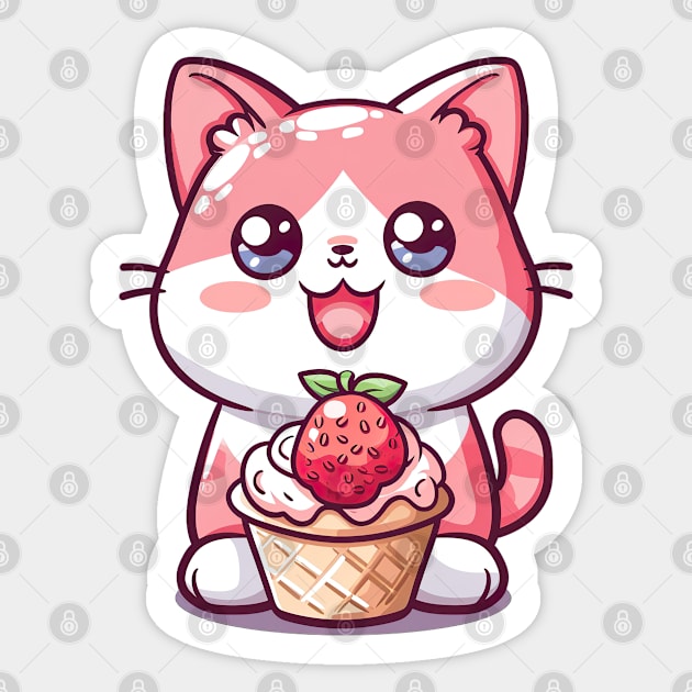 Cute Kawaii Cat and Ice Cream Sticker by Kawaii Cuties